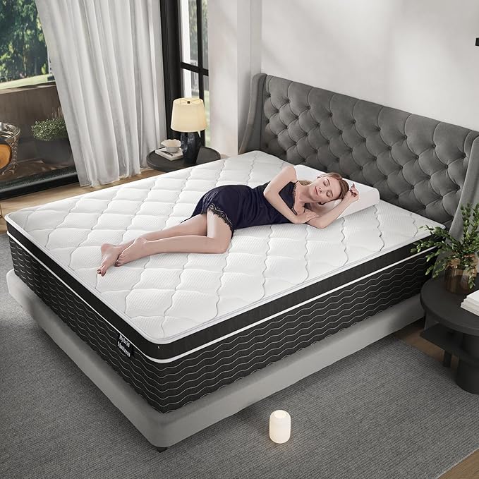Queen Mattress, 10 inch Bed Mattresses in a Box, Medium Plush Hybrid Mattress Queen Size with Gel Memory Foam and Pocket Springs, Pressure Relief, Cooling and Breathable