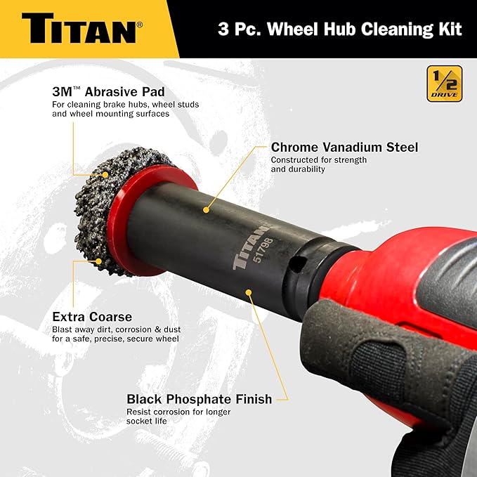 Titan 51798 Wheel Hub Cleaning Kit, Includes 1/2-Inch Drive Impact Socket & Brake Disc Cleaning Pads