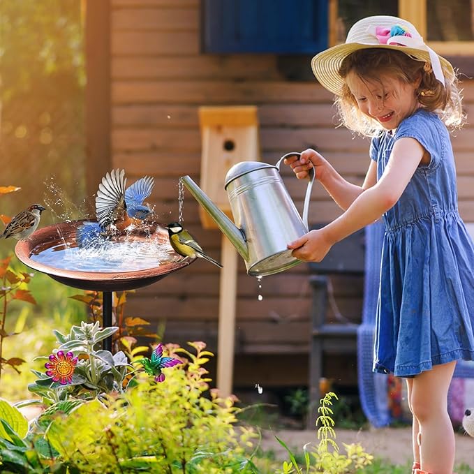 Outdoor Metal Bird Bath Garden Stake–33.5" Tall Vintage Bronze Birdbath with 11.5" Copper Bowl–Decorative Hummingbird & Flower Freestanding Feeder for Yard, Patio,Lawn & Garden Art Gift