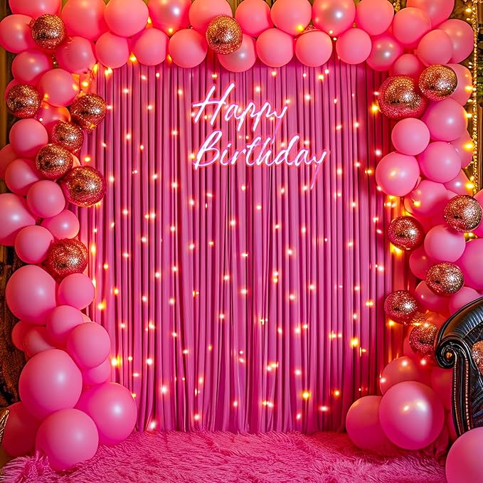 10x10 Fuchsia Backdrop Curtain for Parties Birthday Party Wrinkle Free Hot Pink Photo Curtains Backdrop Drapes Fabric Decoration for Wedding 5ft x 10ft,2 Panels