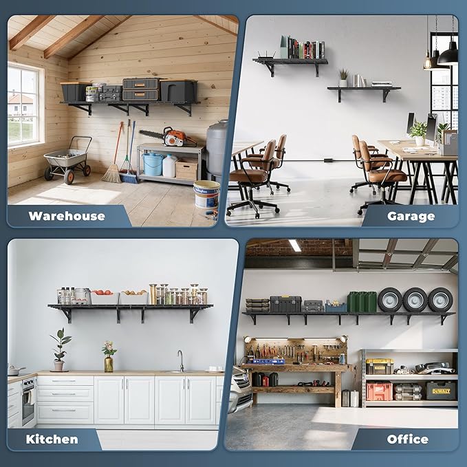 Jusgym 2 Pack Heavy Duty Garage Wall Shelving Set, Wall Mounted Garage Shelves