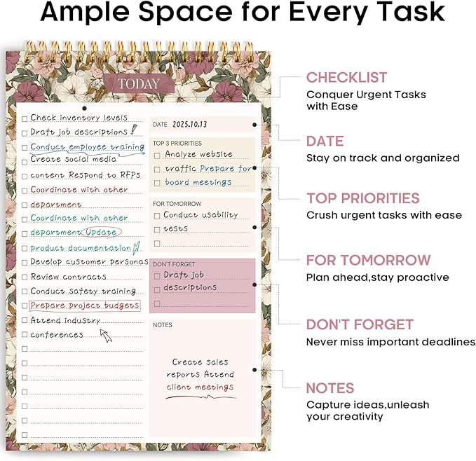 Taja To Do List Notepad - To Do List Notebook for Work with 52 Sheets, 9.8" x 6.5", Undated Daily Planner Perfect for Daily Tasks and Goal Setting, Notepad Suitable for Office, Home & School - Mauve Muse
