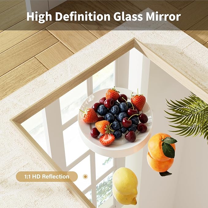 Oak Wood Effect Framed Wall Mirror, 30x36 Rectangle Mirror, Anti-desilvering