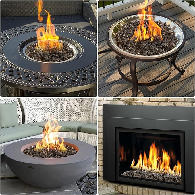 Mr. Fireglass 10 Pounds Fire Glass - 1/4 Inch High Luster Reflective Tempered Fire Pit Glass Rocks for Propane & Natural Gas Fire Pit Table Fireplace and Landscaping, Bronze