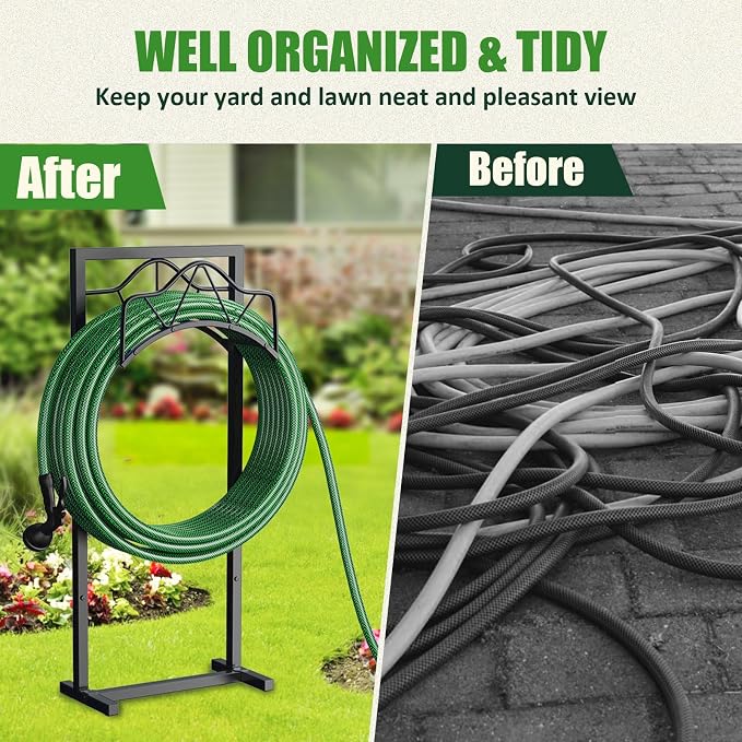 Freestanding Garden Hose Holder - Heavy Duty Metal Water Hose Holder for Outside, Detachable Hose Rack & Storage Hanger, 160FT Capacity for Lawn & Yard, Black