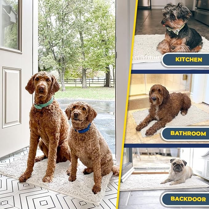 Muddy Mat® | Super Water Absorbent Door Mat Indoor, Microfiber Quick Dry Chenille Entryway Rug, Slip Resistant Front Door Mat, Indoor Mats for Entryway, Machine Washable Pet Rug, White 24" x 120"