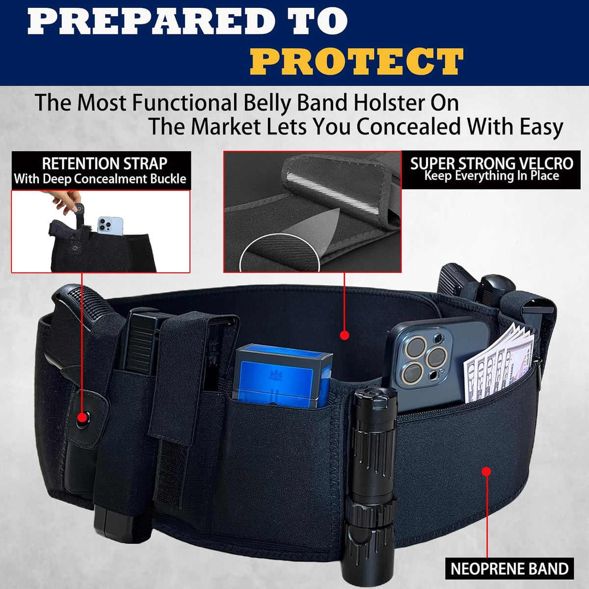 Skiennix Belly Band Holster - Concealed Carry for 2 Guns | Adjustable Tactical Elastic Waistband