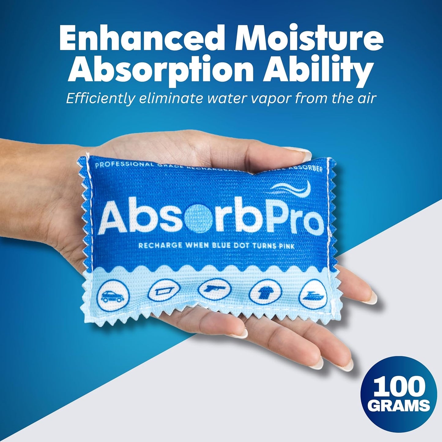 Rechargeable Dehumidifier Bag 3-Pack - 100g Reusable Moisture Absorbers - Silica Gel Packets for Bins, Totes, Gun Safe, Food Storage, Clothes, Cars, and Boats