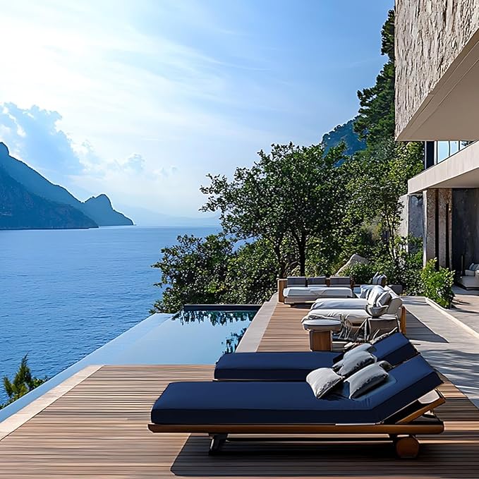 Outdoor Chaise Lounge Cushions for Patio, Lounge Chair Cushions, Waterproof Replacement Seat Pads for Outdoor Furniture (4, Blue, 71"x22"x3")