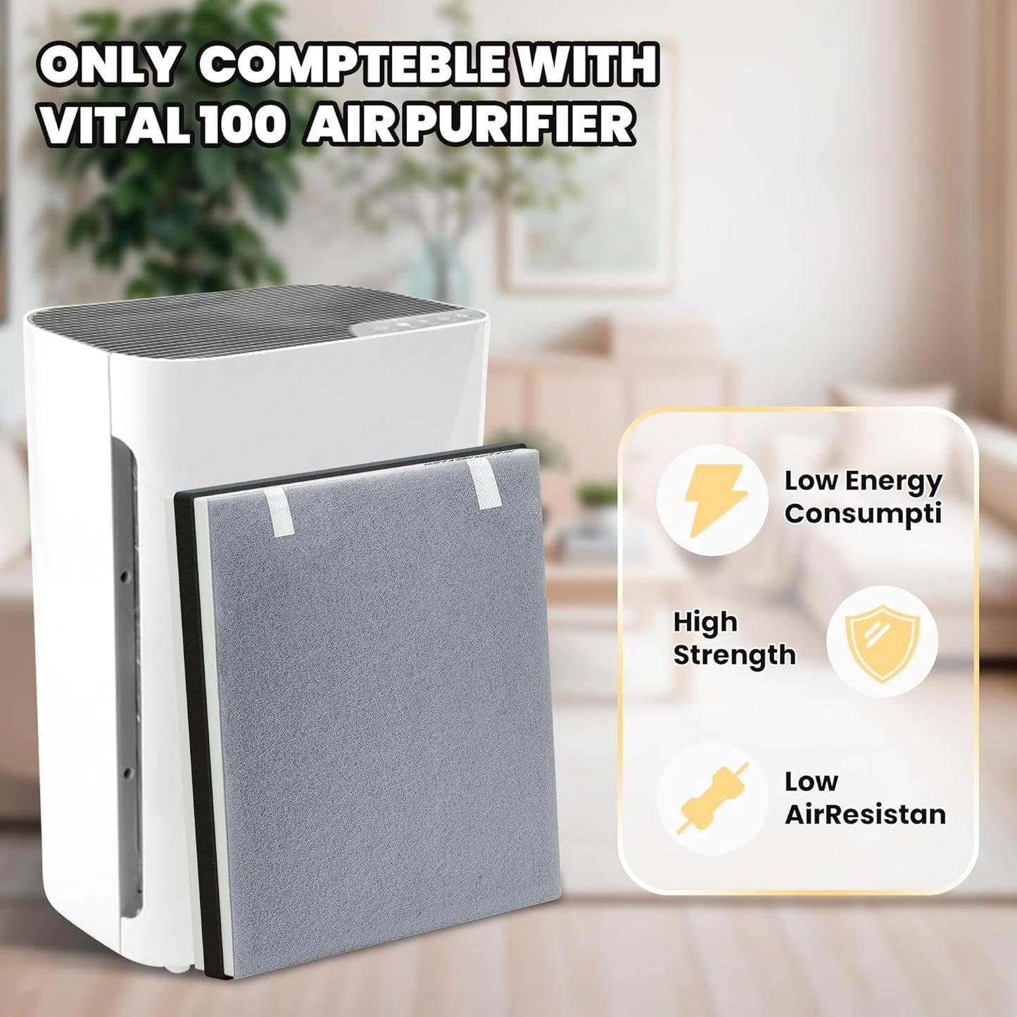 Improvedhand Vital 100 Filter Compatible with LEVOIT Air Purifier, 3-in-1 Pre, Activated Carbon Filtration System, Replace Part # Vital 100-RF - 4 Pack
