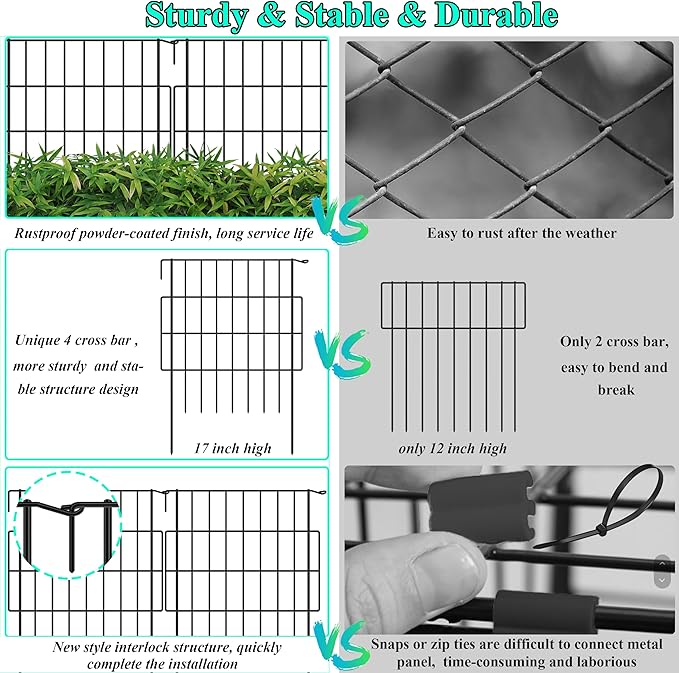 Decorative Garden Fences 17in x 23.3ft, 22 Pack Outdoor Fencing Animal Barrier Dog Border with 1.25in Gap, Metal Wire Fence Panels for Garden Decor, Flower Bed Edging Borders for No Dig Patio Yard