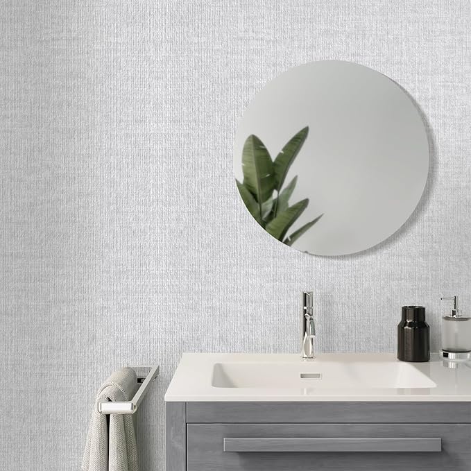Light Grey Grasscloth Peel and Stick Wallpaper, Vintage Textured Contact Paper