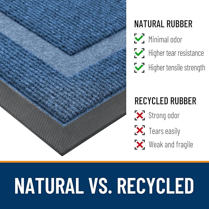 OLANLY Front Door Mat Indoor Outdoor Entrance, Waterproof All-Season, All-Weather Doormat, Sturdy Natural Rubber, Fade Resistant, Low Profile, Easy Clean Patio Porch Entryway Mat, 47x30, Light Blue