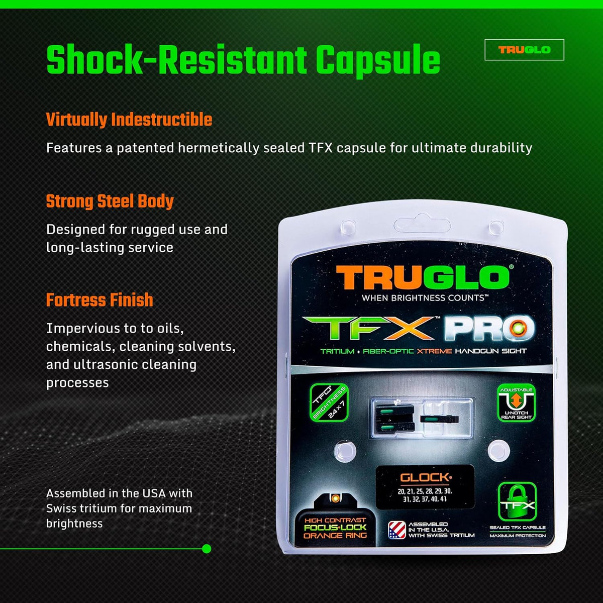 Truglo TFX PRO Night Sight for Handguns - Glowing Tritium & Fiber Optic, Compact & Durable