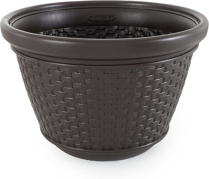 Suncast 2 Pack Decorative Wicker Garden Hose Holder Pot with 4 Drain Holes for 100 Foot Hoses, Java
