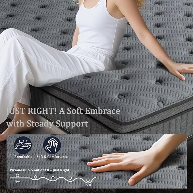 inight Full Mattress 12 Inch, Upgrade Individual Pocket Springs Full Hybrid Mattress in a Box, Memory Foam for Pressure Relief, Durable Edge Support Full Size mattress, Medium Firm, Breathable Comfort
