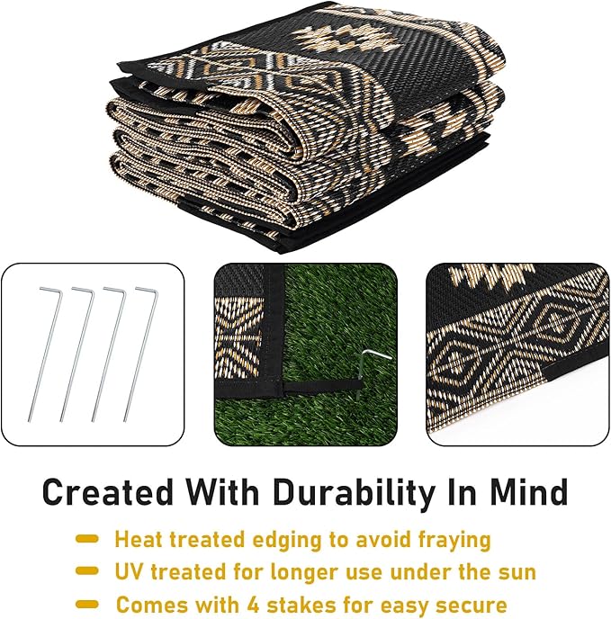 HiiARug Outdoor Rug for Patios Clearance 8'x10' Plastic Straw Rug Waterproof Reversible RV Mat Outdoor Area Rugs for RV, Backyard, Deck, Camping