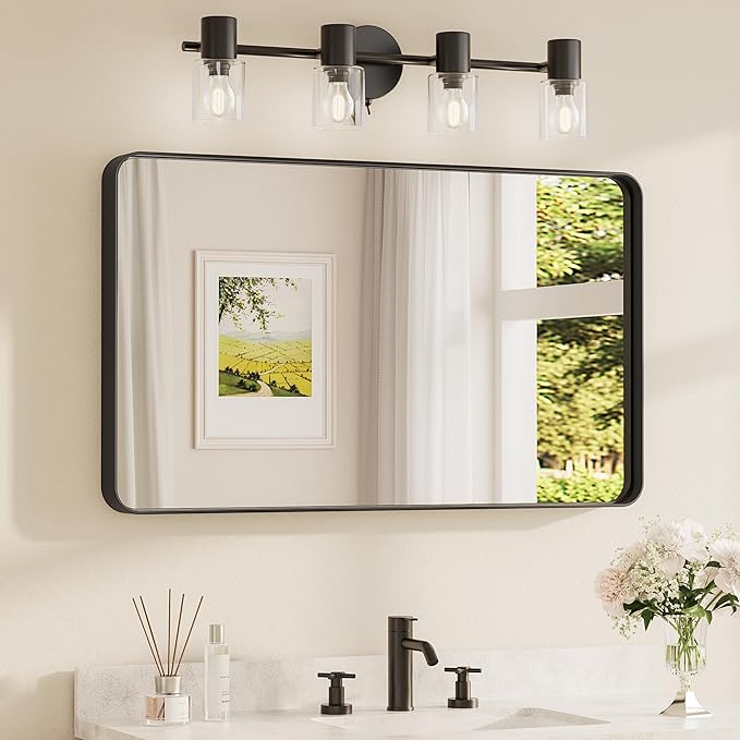 TETOTE Black Framed Bathroom Mirror, 40 x 24 Inch Matte Metal Frame Vanity