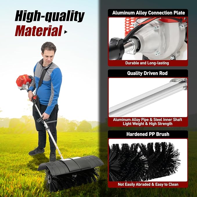 2.3HP 52CC Gas Power Handheld Sweeper,2-Stroke Engine Power Brush Broom Cleaner,Manual Push Sweeping Machine Cleaning Tools Kit for Driveway,Artificial Grass Site, Farm,Street