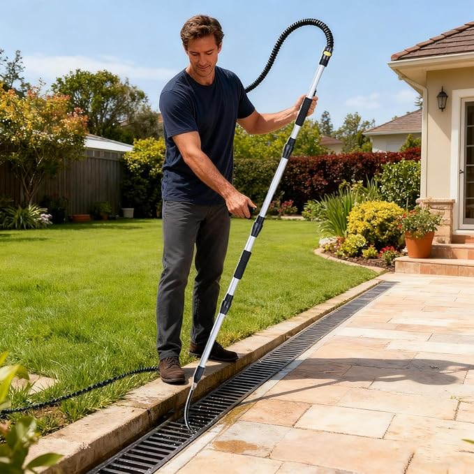 Gutter Cleaning Tool From The Ground, With Extended Reach Capability, 200x2x2cm, Adjustable Length Gutter Cleaner Pole, Rotating Roof Wand, Extendable Telescopic Design, For House Leaves Trash