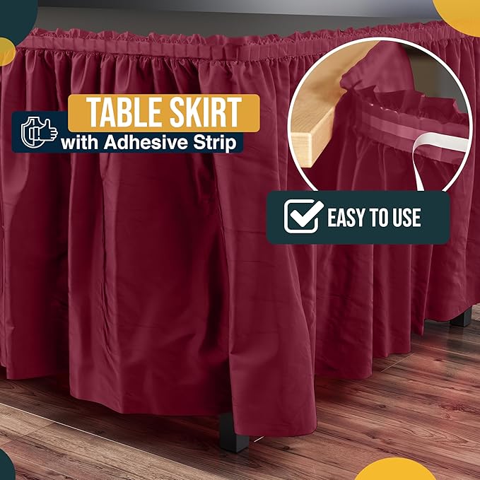 Exquisite Ruffle Table Skirt Burgundy 6 Pack 14 Ft Long Table Skirts for Rectangle Tables 6ft Plus or Round Tables Skirts with Adhesive Strip for Gender Reveal Decor & Happy Birthday Parties