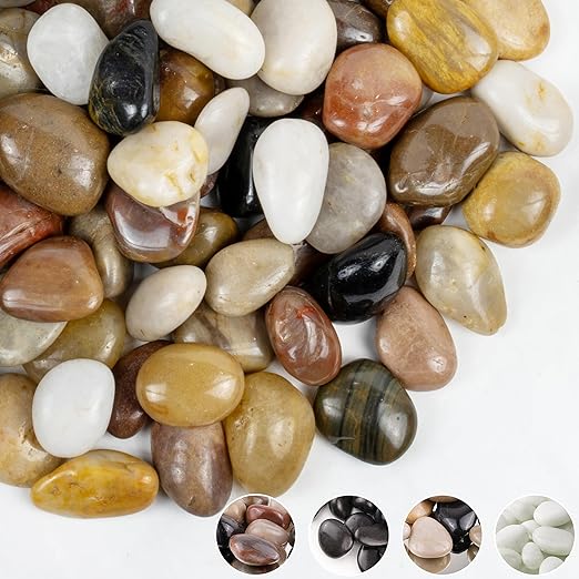 River Rocks 20lbs, 1-2Inch Mixed Color Natural Pebbles for Plants, High Polished Decorative Stones for Aquarium Vase Filler Fish Tank Landscaping Garden