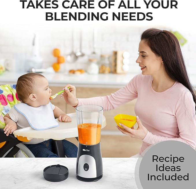 Mueller Personal Blender for Shakes and Smoothies with 15 Oz Travel Cup and Lid, Juices, Baby Food, Heavy-Duty Portable Blender & Food Processor, Grey