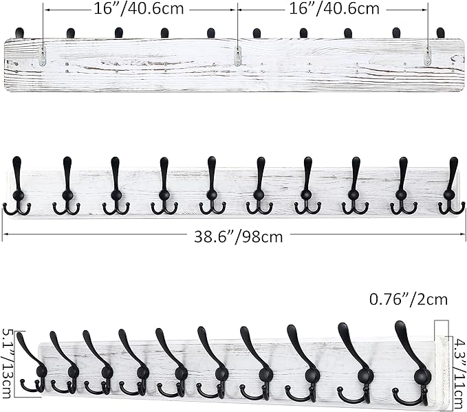 SKOLOO Rustic Large Wall Mounted Coat Rack-38.6'' Long Coat Rack