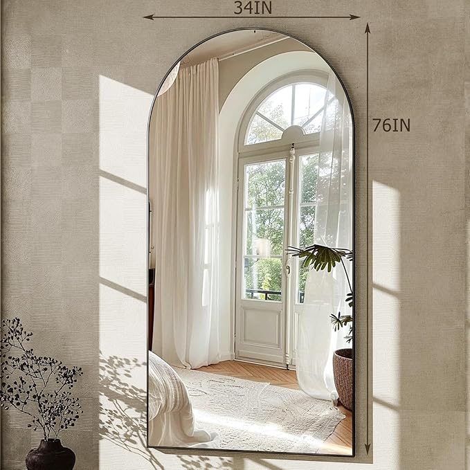 GLSLAND-34x76 inch Wall Mount Arched Full Length Mirror-Aluminum Alloy Frame