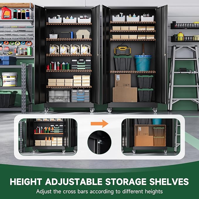 Letaya Metal Garage Storage Cabinets with Lock Door and Adjustable Shelves, Steel Tool Cabinets for Home,Office,Warehouse Organisieren (Black, 75" H)