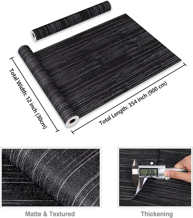 CRE8TIVE Black Grasscloth Wallpaper Peel and Stick Textured Black Wallpaper