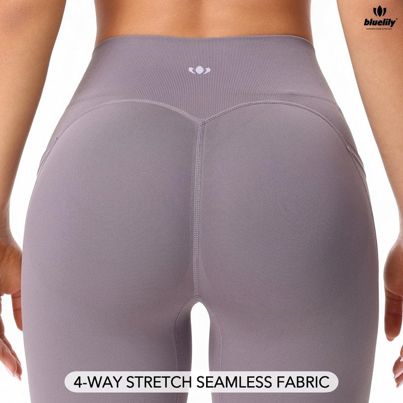 BLUELILY 3 Pack Women's Biker Shorts with Pockets 5" 8" Seamless High Waisted Tummy Control Workout Shorts for Running Gym