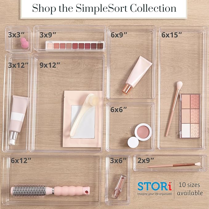 STORi SimpleSort 18-Piece Stackable Clear Drawer Organizer Set | Multi-size Trays | Makeup Vanity Storage Bins and Office Desk Drawer Dividers | Made in USA