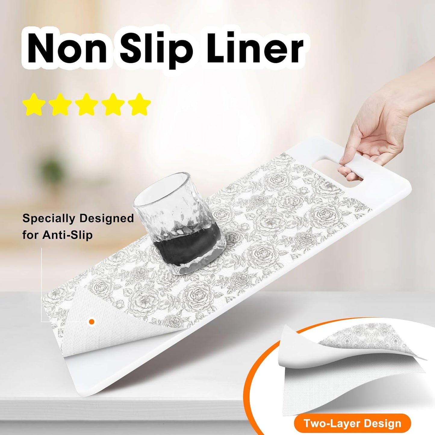 Drawer and Shelf Liner for Kitchen Cabinets Non-Adhesive, Non-Slip Cabinet Liner Shelf Paper Strong Grip Waterproof Easy to Clean for Kitchen Shelves Cupboard, Flower,12IN X 30FT