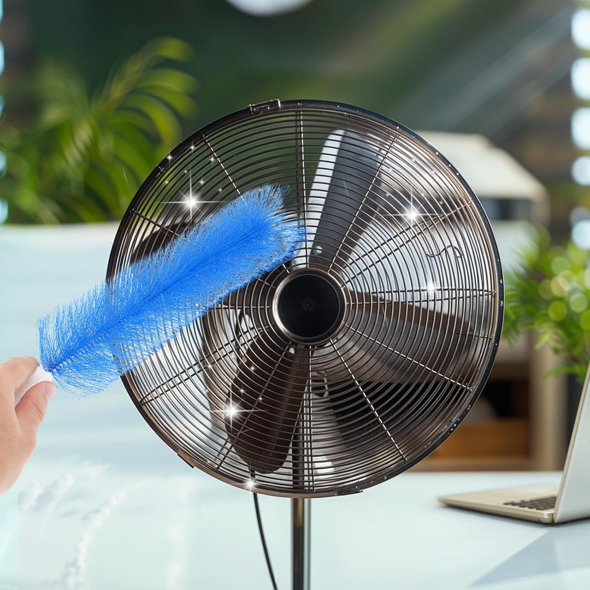 2 Pcs Fan Cleaner Brushes, Bendable Fan Cleaning Brush Cobweb Duster Set Microfiber Head Washable Brush for Ceiling Fan Air Vents Curtains Cars Box Fan(Blue)