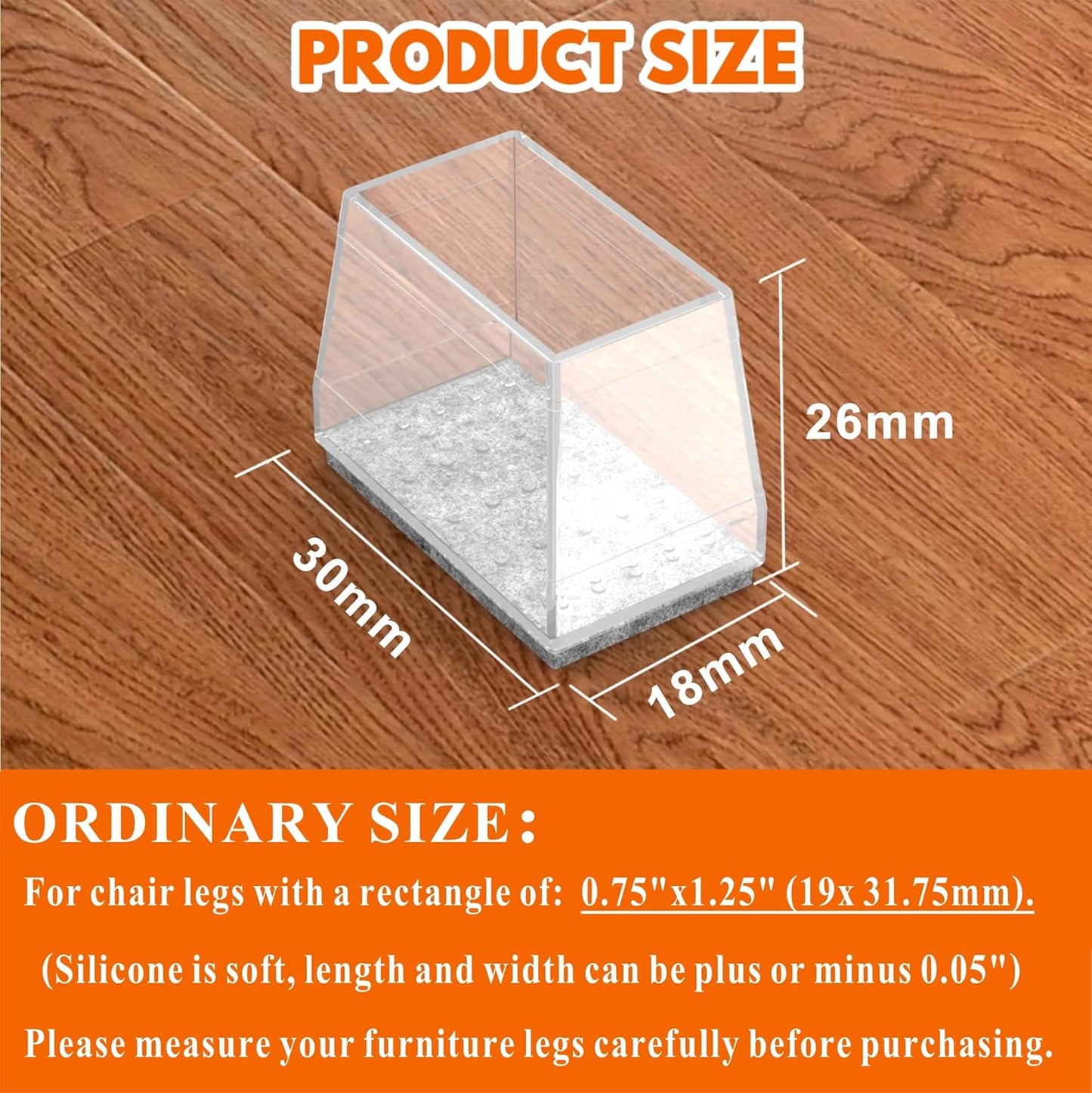 Rectangle Chair Leg Protectors for Hardwood Floors,16 PCS Silicone Covers to Protect Wood Tile Floors Felt Pads Furniture Leg Caps Reduce Noise. Easy to Move.(Clear,0.75 x 1.25 Inch,Rectangular)