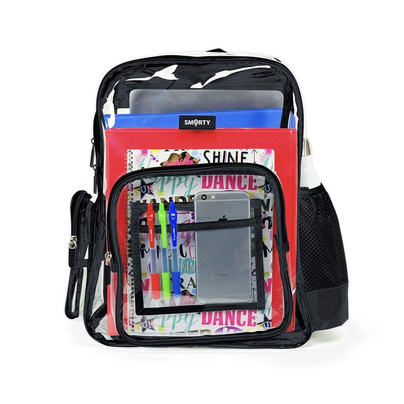 SMARTY Heavy Duty Clear Backpack V6 Durable Transparent See Through Bag (Medium, Black)
