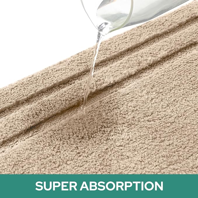 HOMEIDEAS Bathroom Rugs Sets 3 Piece, Super Soft and Absorbent Non Slip Microfiber Toilet Bath Mat with U-Shaped (Beige)