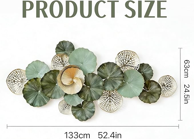Roivikis Large Metal Wall Art Decor, 3D Abstract Lotus Leaves Wall Handcrafted Modern Decoration for Indoor Outdoor for Living Room, Bedroom, Entryway 52" x 24"