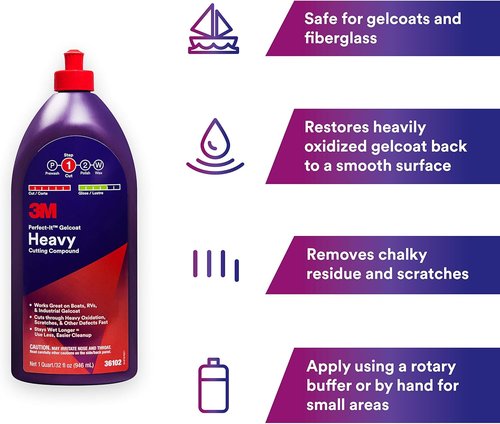 3M Perfect-It Gelcoat Heavy Cutting Compound - Fast Marine Oxidation Remover for Boat & RV Gelcoat - 1 Quart