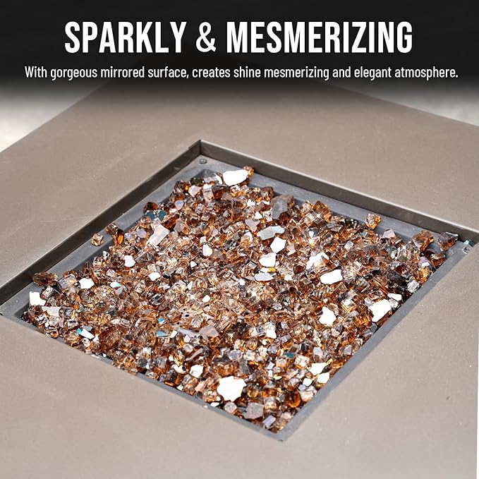 Skyflame High Luster 10-Pound Fire Glass for Fire Pit Fireplace Landscaping, 1/2-Inch Copper Reflective