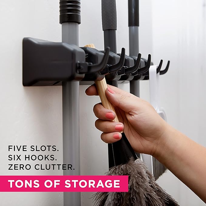 Berry Ave EXTRA GRIP Mop & Broom Holder Wall Mount ?€? Wall Hanging Organizer for Garden Tools, Closet, and Utility Storage, Includes Hardware, Fits Standard Brooms & Mops