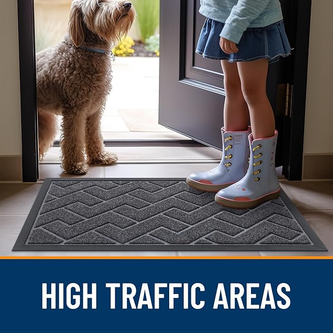 OLANLY Front Door Mat Indoor Outdoor Entrance, Waterproof All-Season, All-Weather Doormat, Sturdy Natural Rubber, Low Profile, Easy Clean Patio Porch Entryway Mat, Herringbone Brick (Grey, 71x23)
