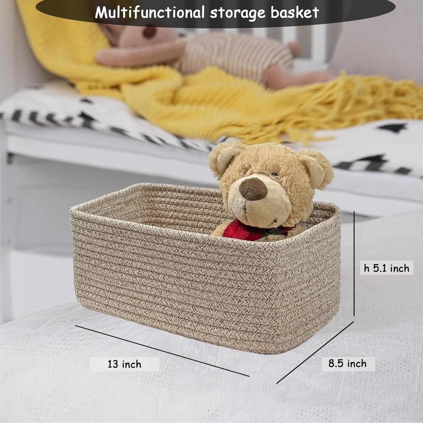 COMFY-HOMI 13" x 8.5" x 5.1" Storage Baskets for Organizing | Cotton Rope Woven Basket | Toy Storage Bin Box | Basket for Shelves, Closet Organizer Bin, Decorative Closet Shelf, 3 Pack, All brown