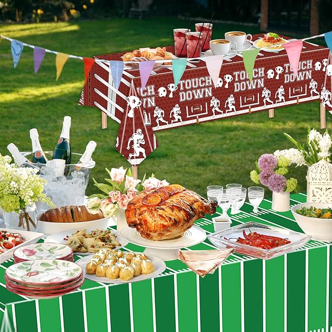 2 PCS Football Tablecloth Plastic 54 X 108Inch, Football Party Decorations Table Cloth Disposable Football Field Tablecloth Touchdown Table Cover for Football Birthday Party Supplies (Football)