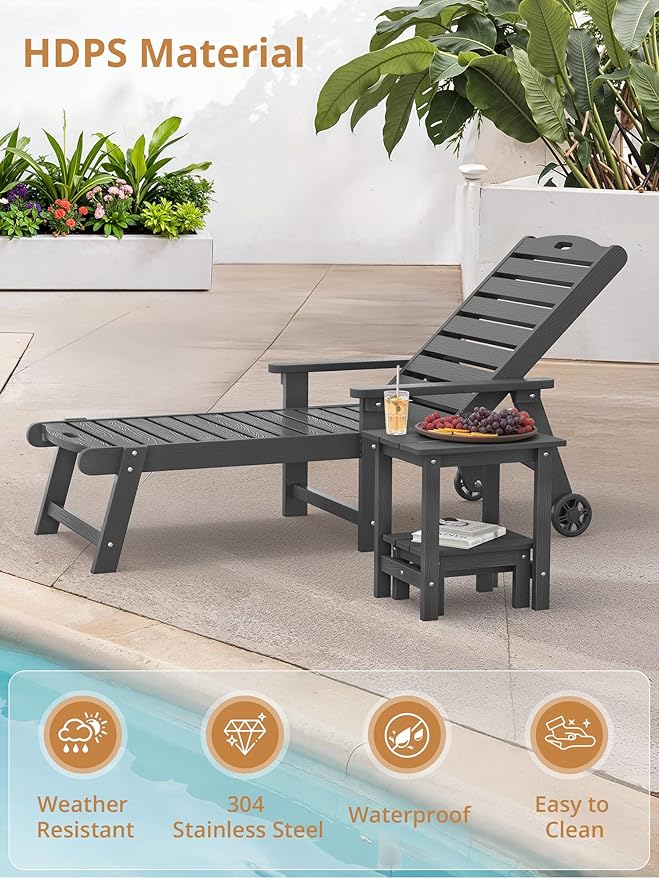 LUE BONA Outdoor Side Table, 2-Tier HDPS Outdoor Nesting End Table with Removable Small Foot Stool for Patio, Deck, Poolside, Low Maintenance & Weather Resistant,Dark Gray