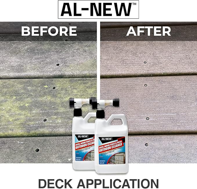 AL-NEW Outdoor Cleaner | Versatile Outdoor Cleaner 64oz Hose End Sprayer (Pack of 2) (Deck, Wood Fence, & Patio Outdoor Cleaner)