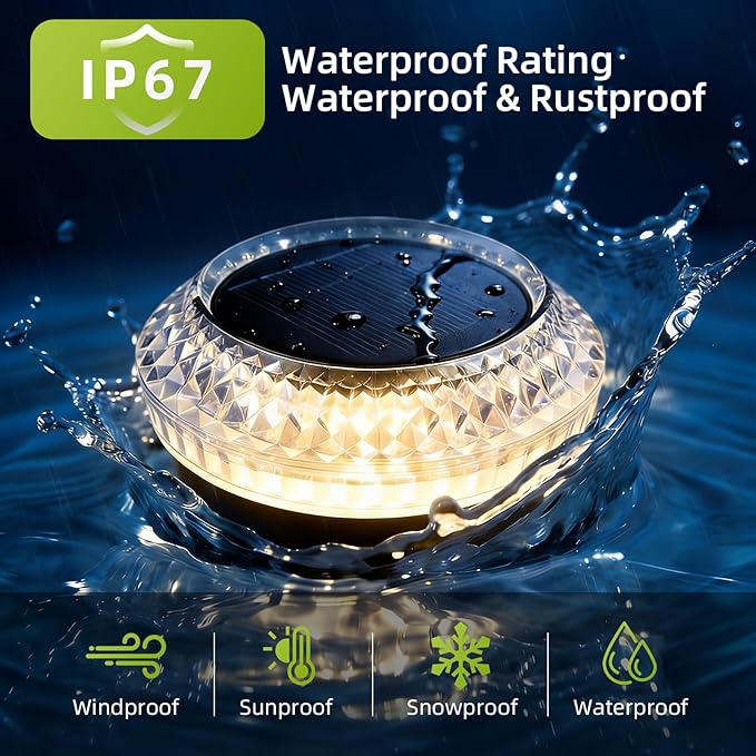 Solar Deck Lights Outdoor - IP67 Waterproof Solar Driveway Dock Lights, 12PK Solar Pthway Lights, Outdoor Warning Step Lights for Driveway Sidewalk Garden Pathway Yard Stair Backyard Decor(Warm White)