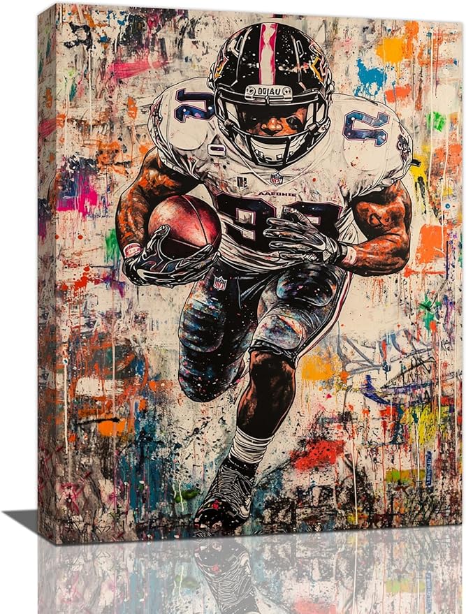 Graffiti Football Wall Art, Banksy American Football Pictures Wall Decor, Rugby Sports Canvas Prints Painting, Sport Poster Framed Artwork for Boys Room Bedroom Bathroom Living Room Office 24"X16"