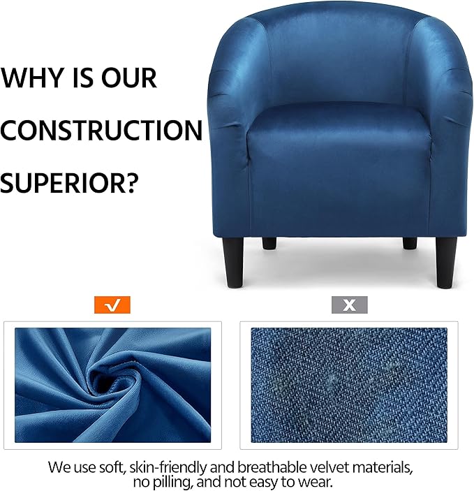 Yaheetech Barrel Chairs, Velvet Accent Chairs with Soft Padded Armrest for Living Room Bedroom Waiting Room Office, Set of 2, Pagoda Blue